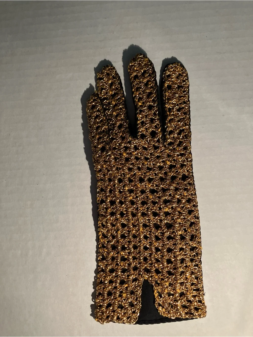 Gold Metallic Crochet Knit and Suede Gloves